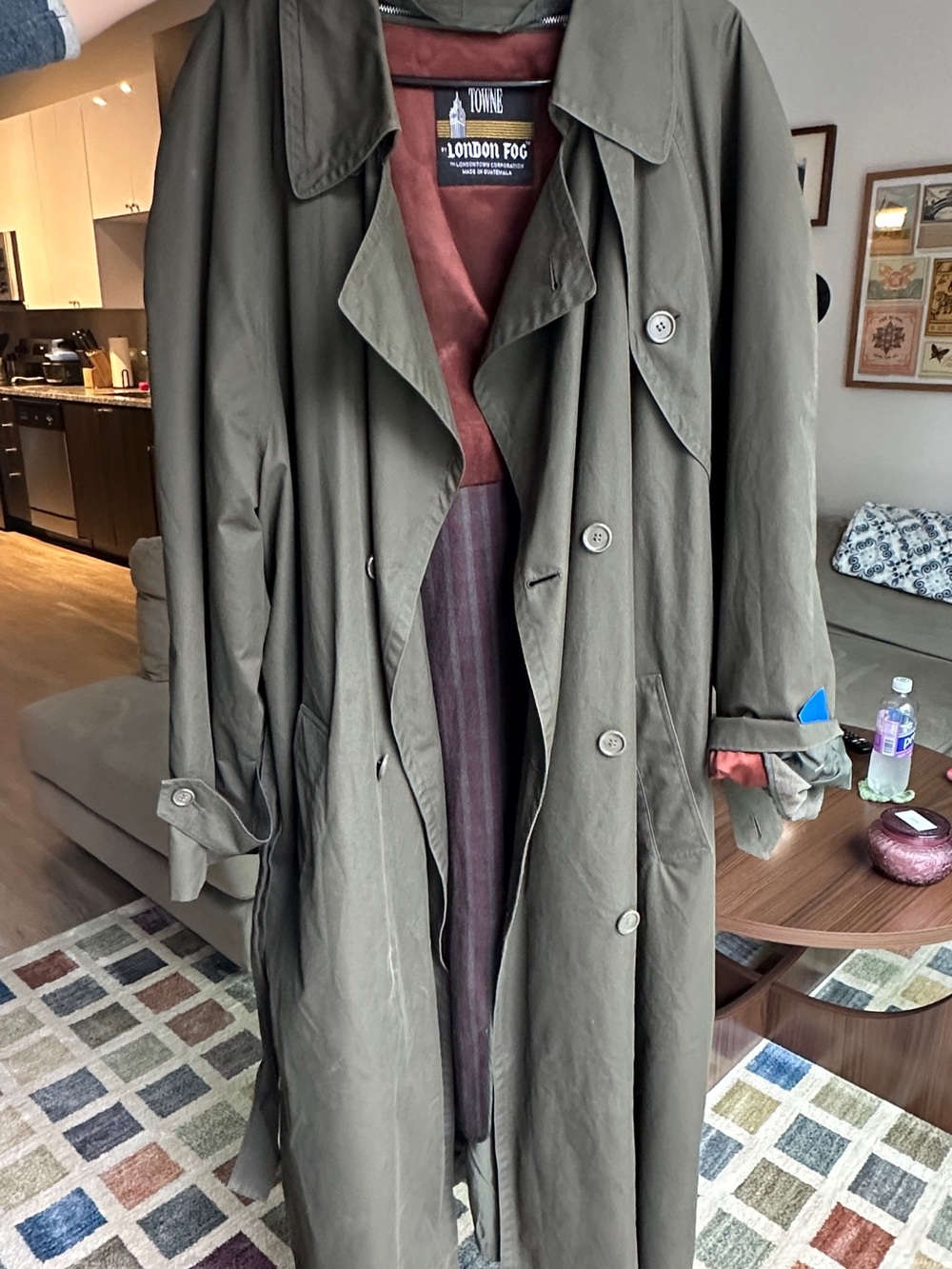 London Fog Olive Trench Coat with Rust Lining